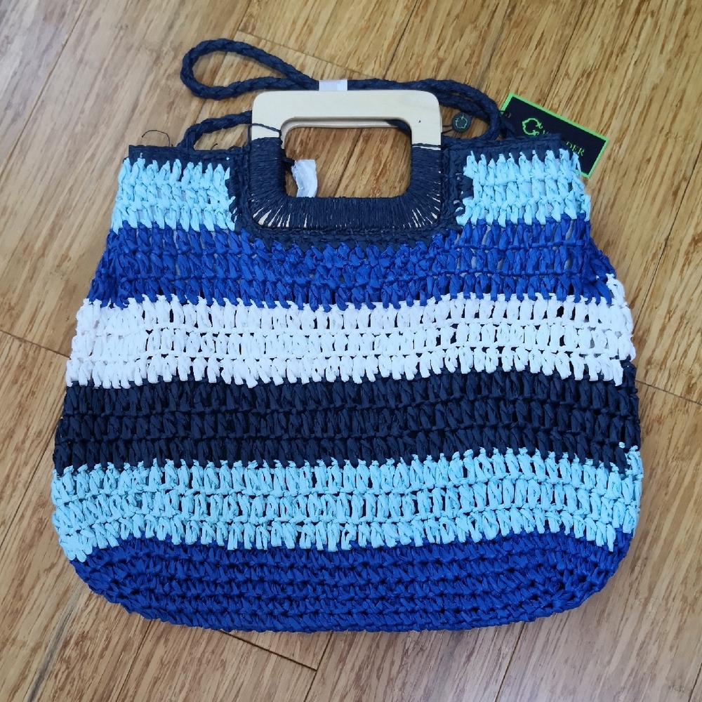 C.Wonder Lexie Striped Straw Handbag NWT